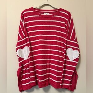 Maurices Red and White Striped dolman sleeve Sweatshirt with Heart Patches